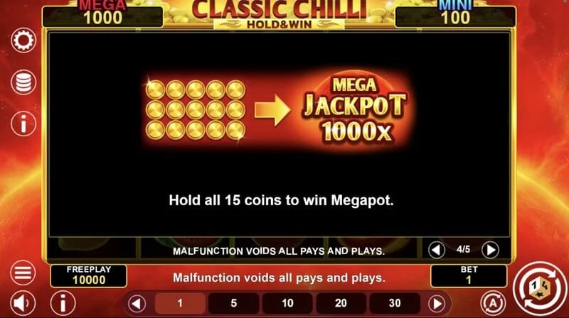 Classic Chilli Hold & Win - κολλώδη σύμβολα στον γύρο διατήρησης