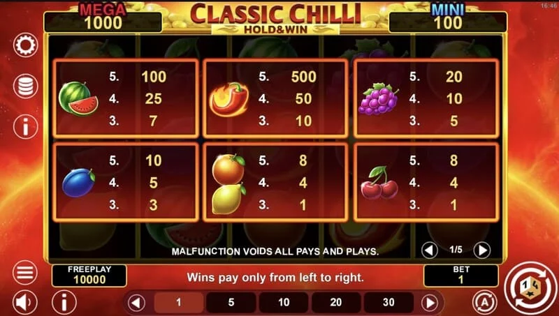 Classic Chilli Hold & Win - bonus νομίσματα στο πεδίο